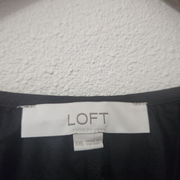 Loft Black Peasant CottageCore Black Button Front Midi Dress Cotton - Picture 3 of 4